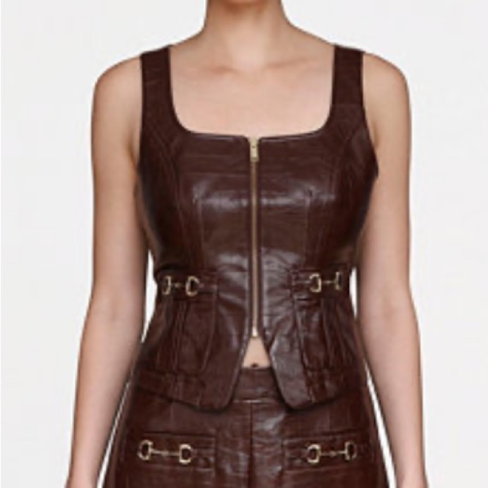 7 for all Mankind Brown Leather equestrian Vest size XS whimsigoth